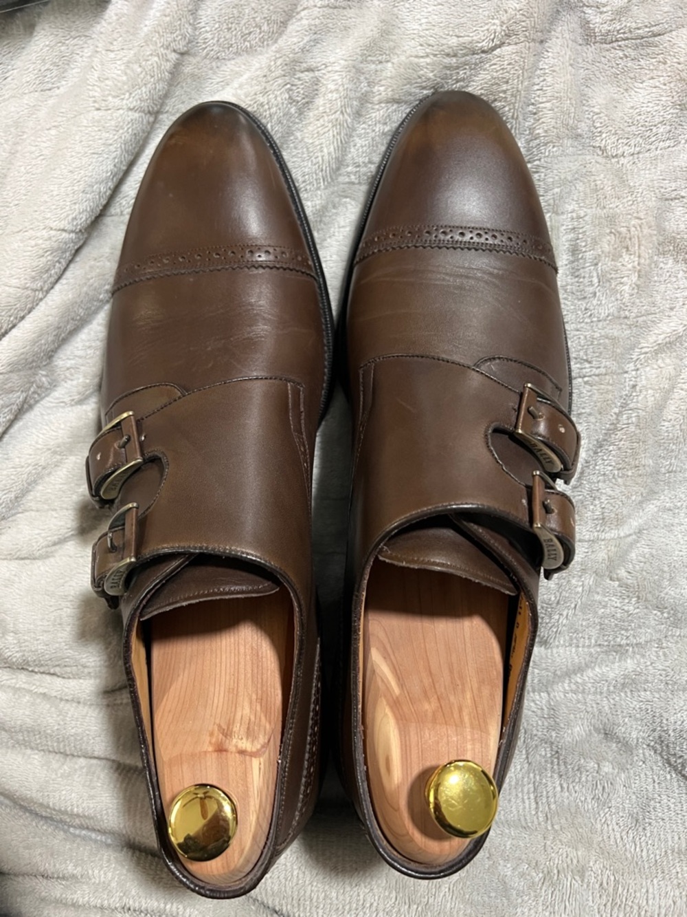Bally Brown Double Monk Strap Leather Shoes